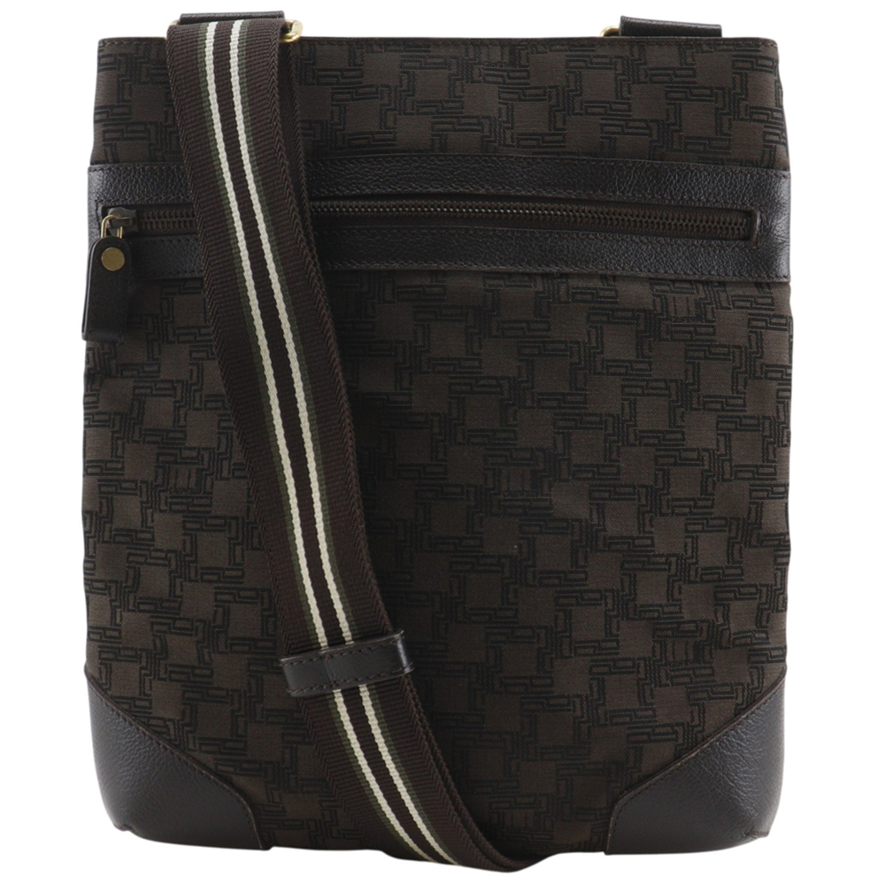 Dunhill D-eight Shoulder Bag, Canvas, Brown, Magnetic Closure, Men's